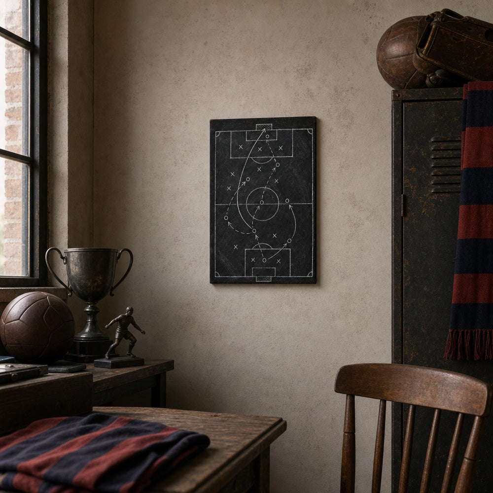 Chalkboard Tactical Soccer Canvas Wall Art 12×18 inch thin wrapped canvas wall mockup