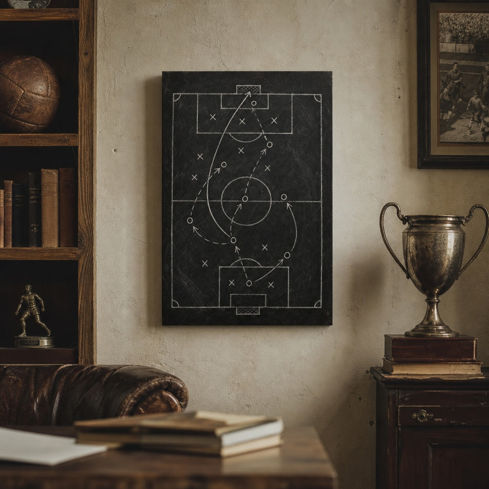 Chalkboard Tactical Soccer Canvas Wall Art 18×24 inch wrapped canvas wall mockup