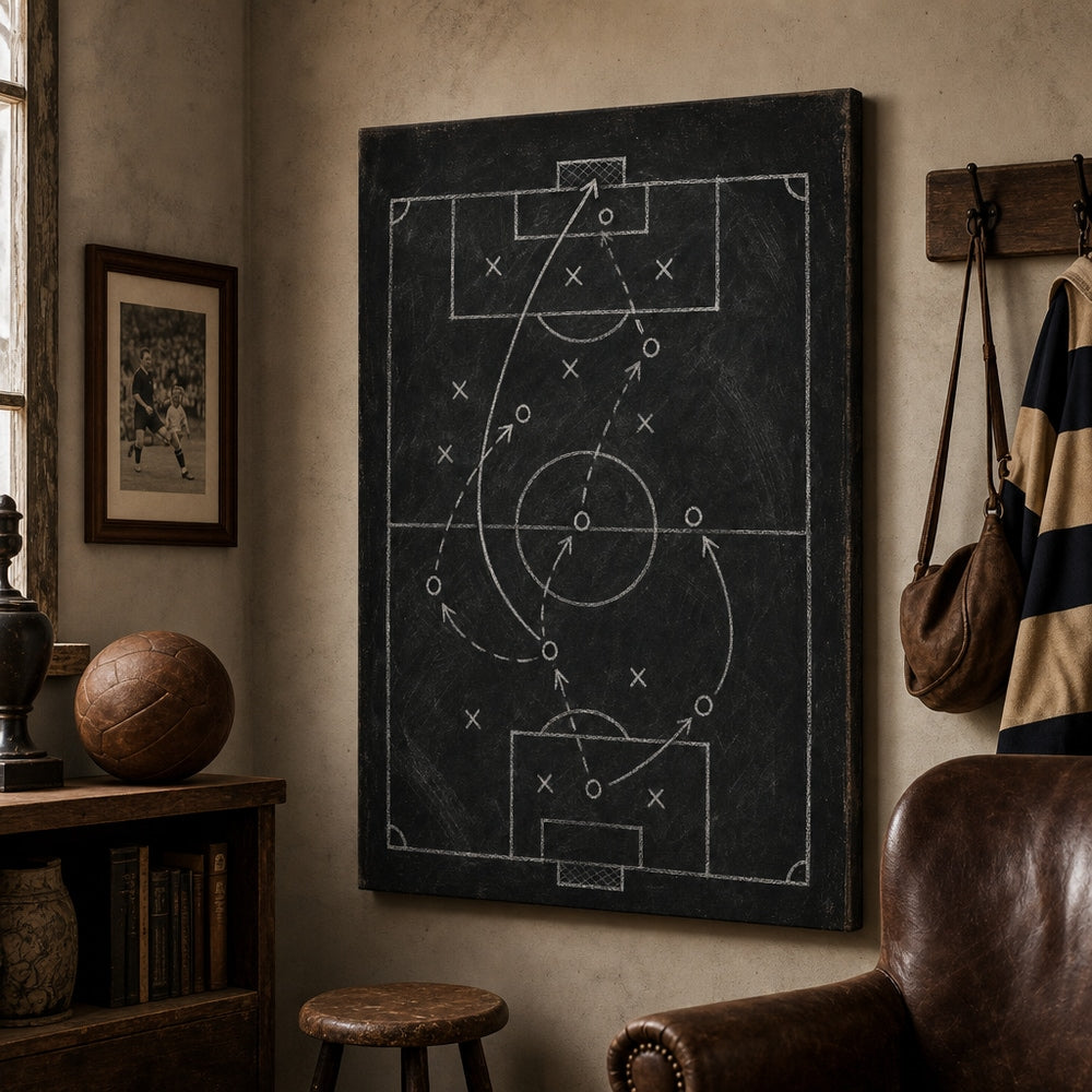 Chalkboard Tactical Soccer Canvas Wall Art 24×36 inch wrapped canvas wall mockup