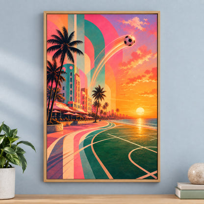 Miami Beach Sunset Soccer Sports Canvas Painting Wall Decor | brown_independent_close