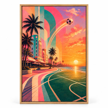 Miami Beach Sunset Soccer Sports Canvas Painting Wall Decor | brown_sku