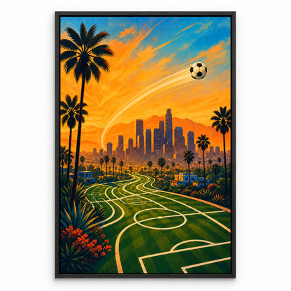 Los Angeles Palm Skyline Soccer Canvas Painting Wall Decor | black_sku
