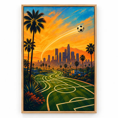Los Angeles Palm Skyline Soccer Canvas Painting Wall Decor | brown_sku