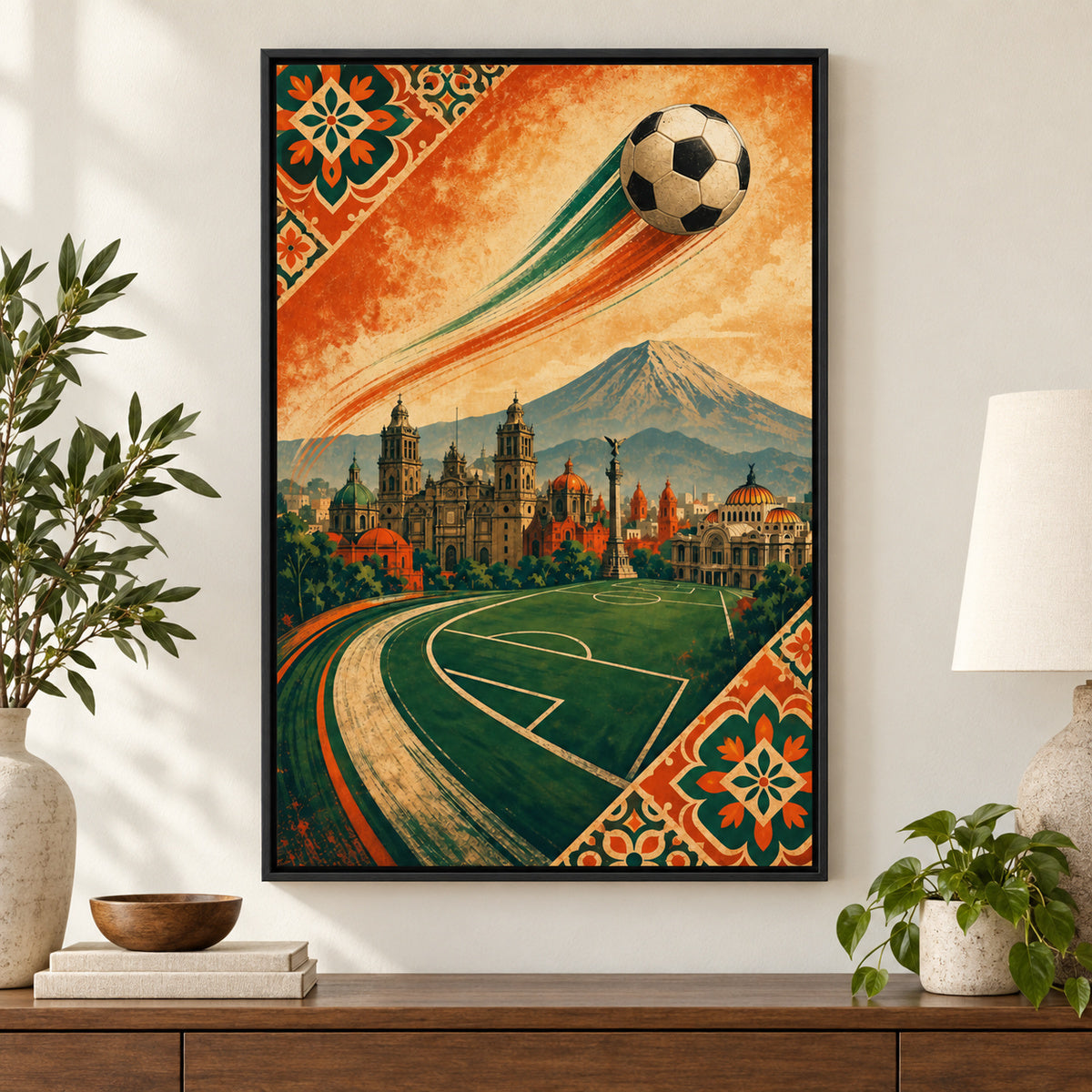 Mexico City Heritage Soccer Canvas Painting Wall Decor | black_independent_close