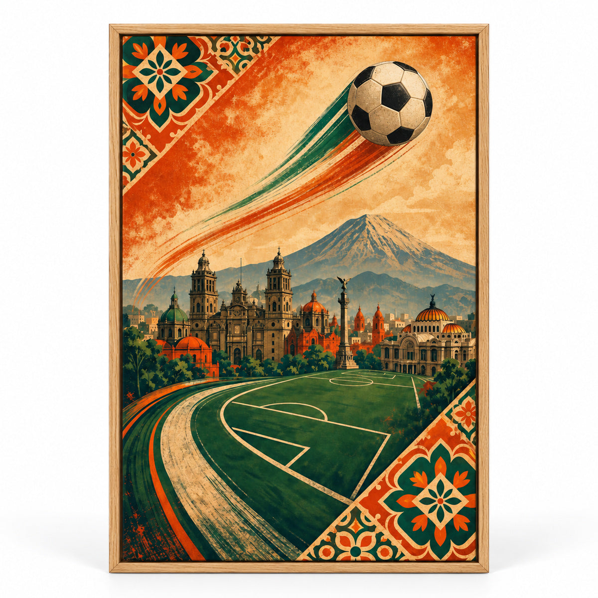 Mexico City Heritage Soccer Canvas Painting Wall Decor | brown_sku
