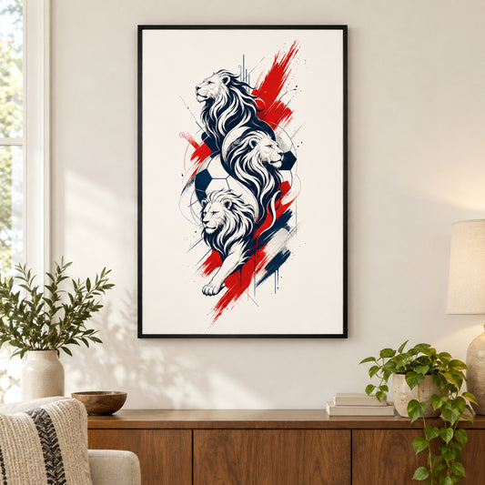 England Three Lions National Pride Soccer Canvas Wall Art | black_independent_close