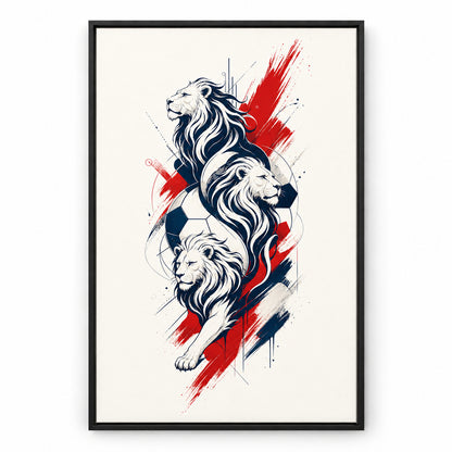 England Three Lions National Pride Soccer Canvas Wall Art | black_sku