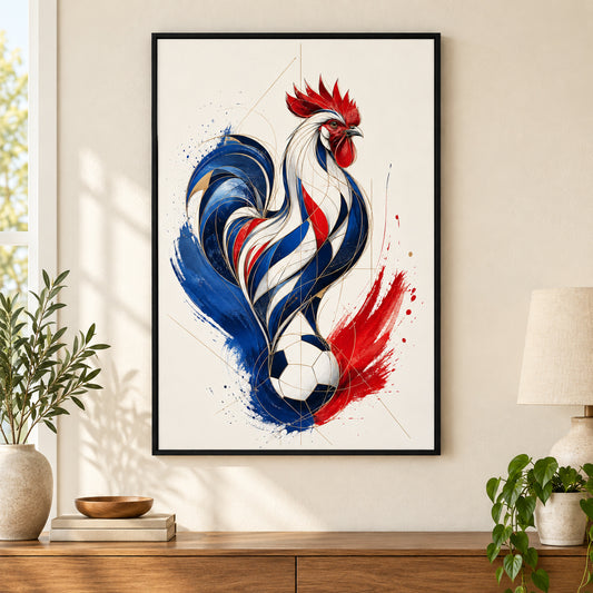 France Rooster National Pride Soccer Canvas Wall Art | black_independent_close