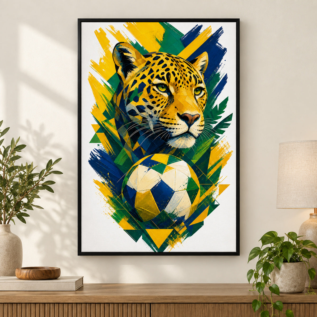 Brazil Jaguar National Pride Soccer Canvas Wall Art | black_independent_close