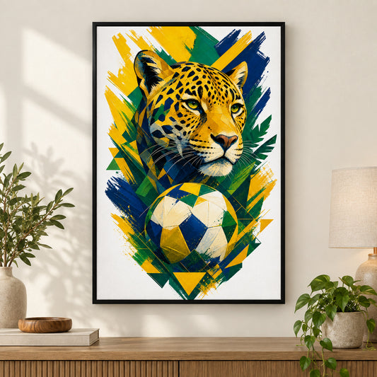 Brazil Jaguar National Pride Soccer Canvas Wall Art | black_independent_close