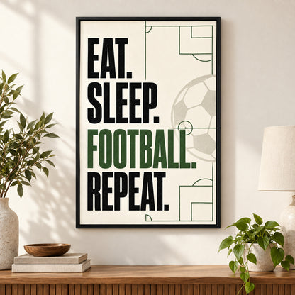 Eat Sleep Football Repeat Typography Canvas Wall Art | black_independent_close