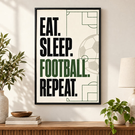 Eat Sleep Football Repeat Typography Canvas Wall Art | black_independent_close