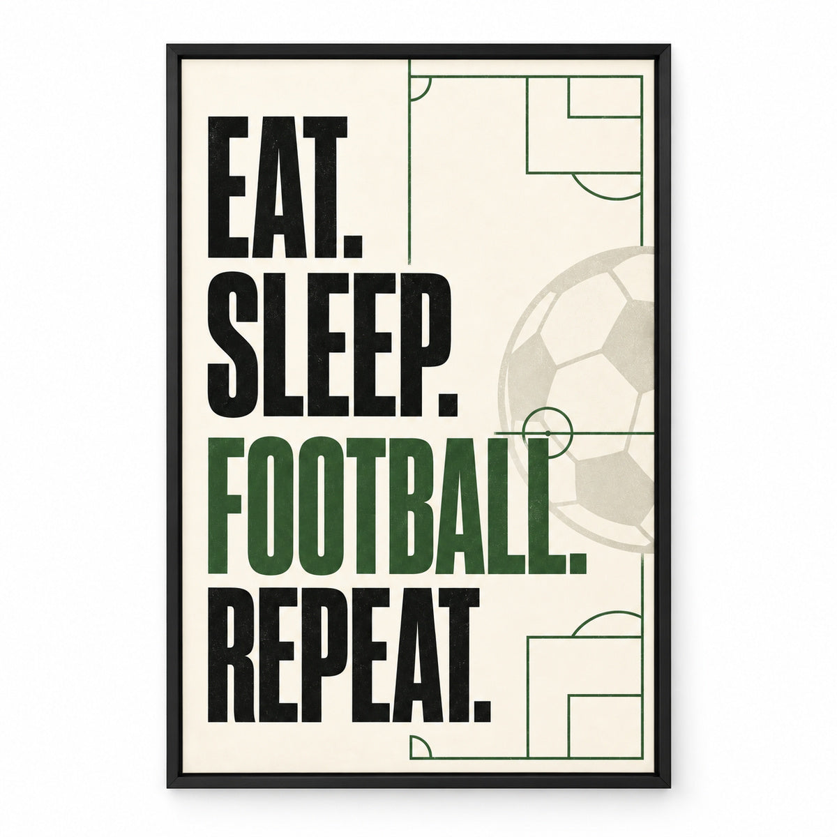 Eat Sleep Football Repeat Typography Canvas Wall Art | black_sku