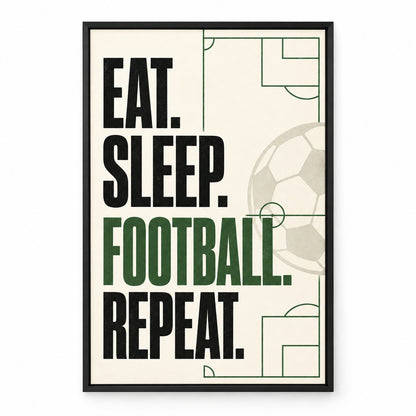 Eat Sleep Football Repeat Typography Canvas Wall Art | black_sku