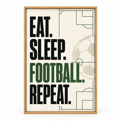 Eat Sleep Football Repeat Typography Canvas Wall Art | brown_sku