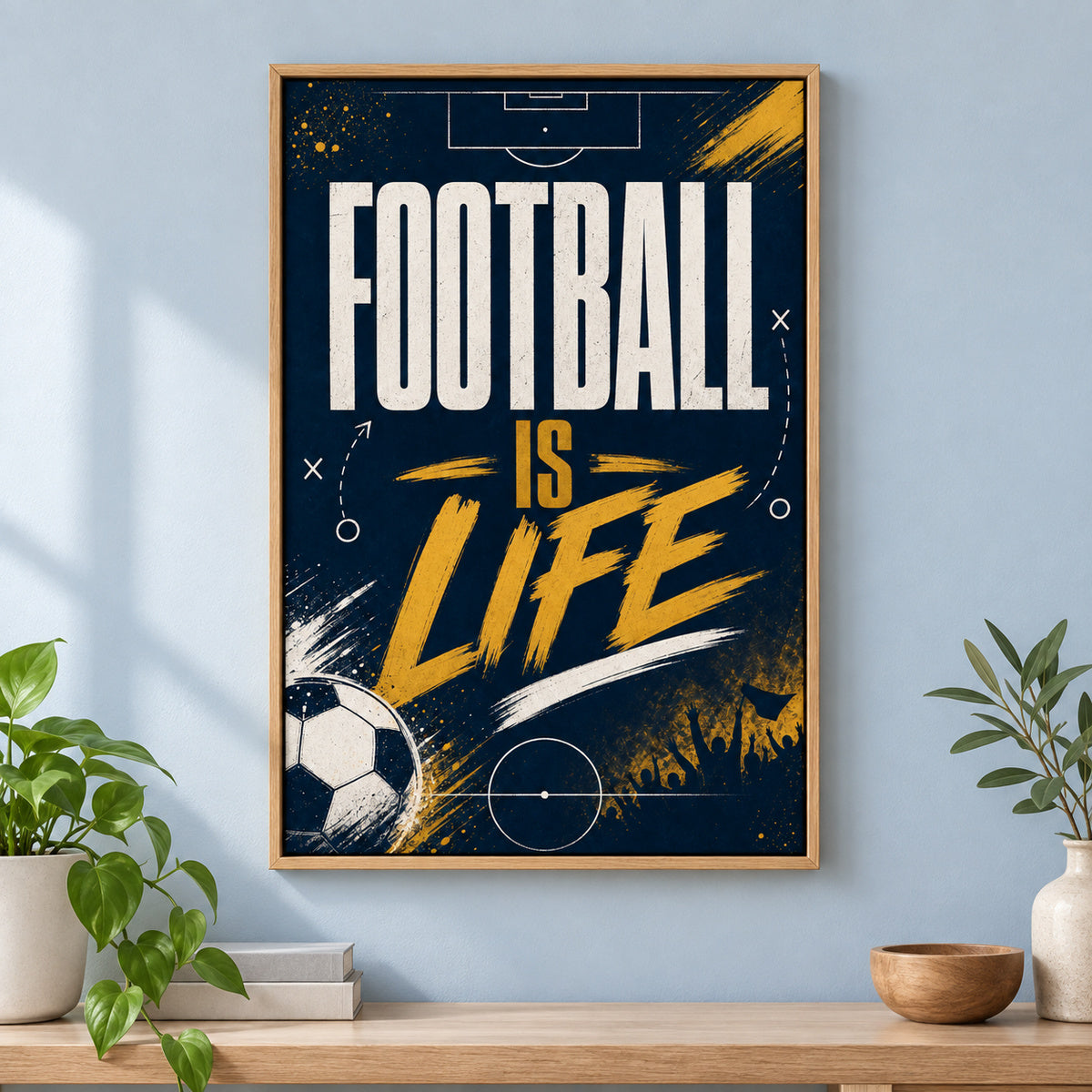 Football Is Life Typography Canvas Painting Wall Decor | brown_independent_close