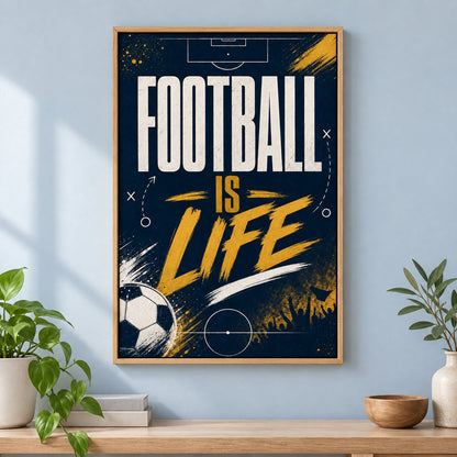 Football Is Life Typography Canvas Painting Wall Decor | brown_independent_close