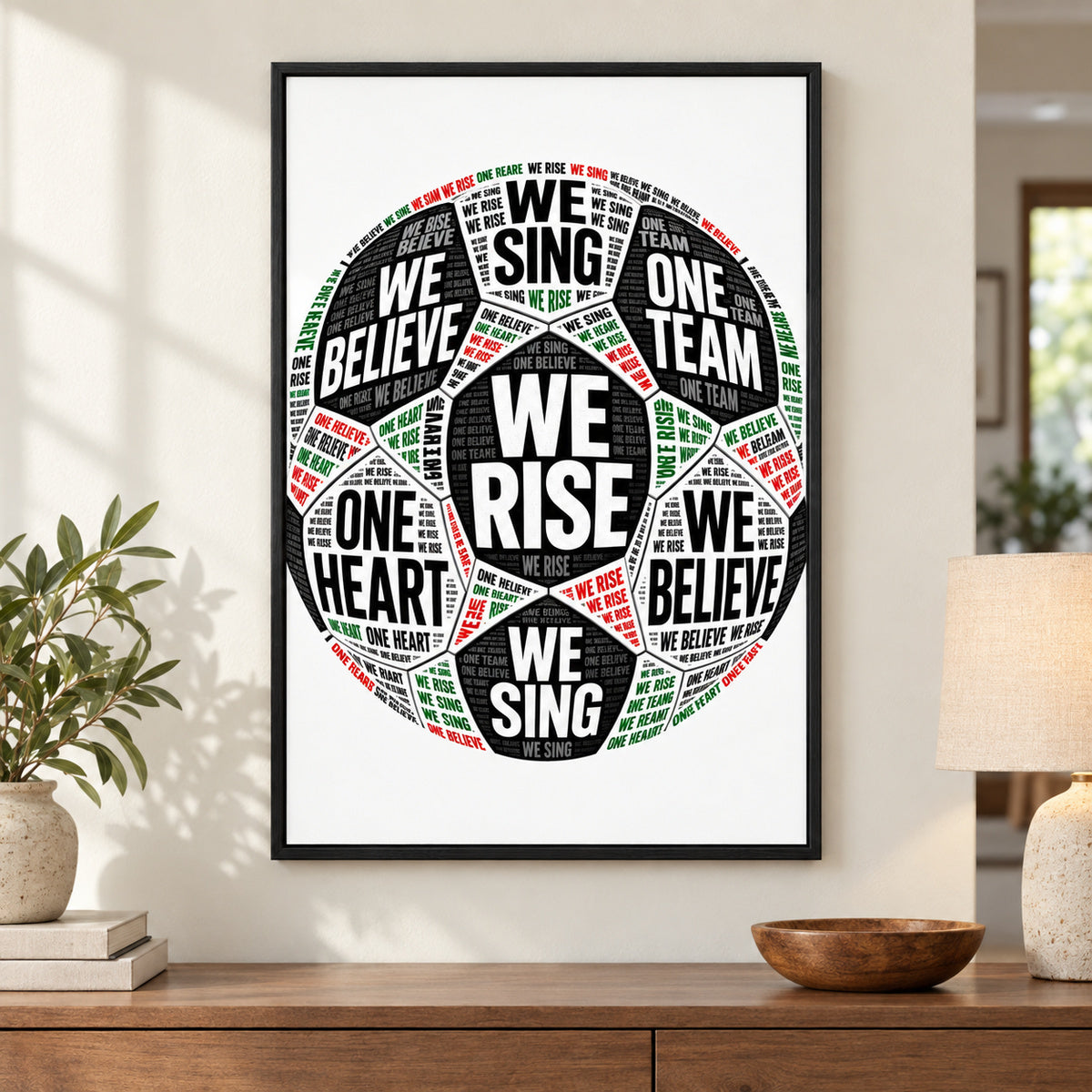 One Team One Heart Chant Typography Canvas Wall Art | black_independent_close