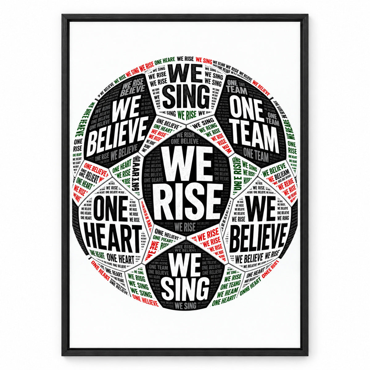 One Team One Heart Chant Typography Canvas Wall Art | black_sku