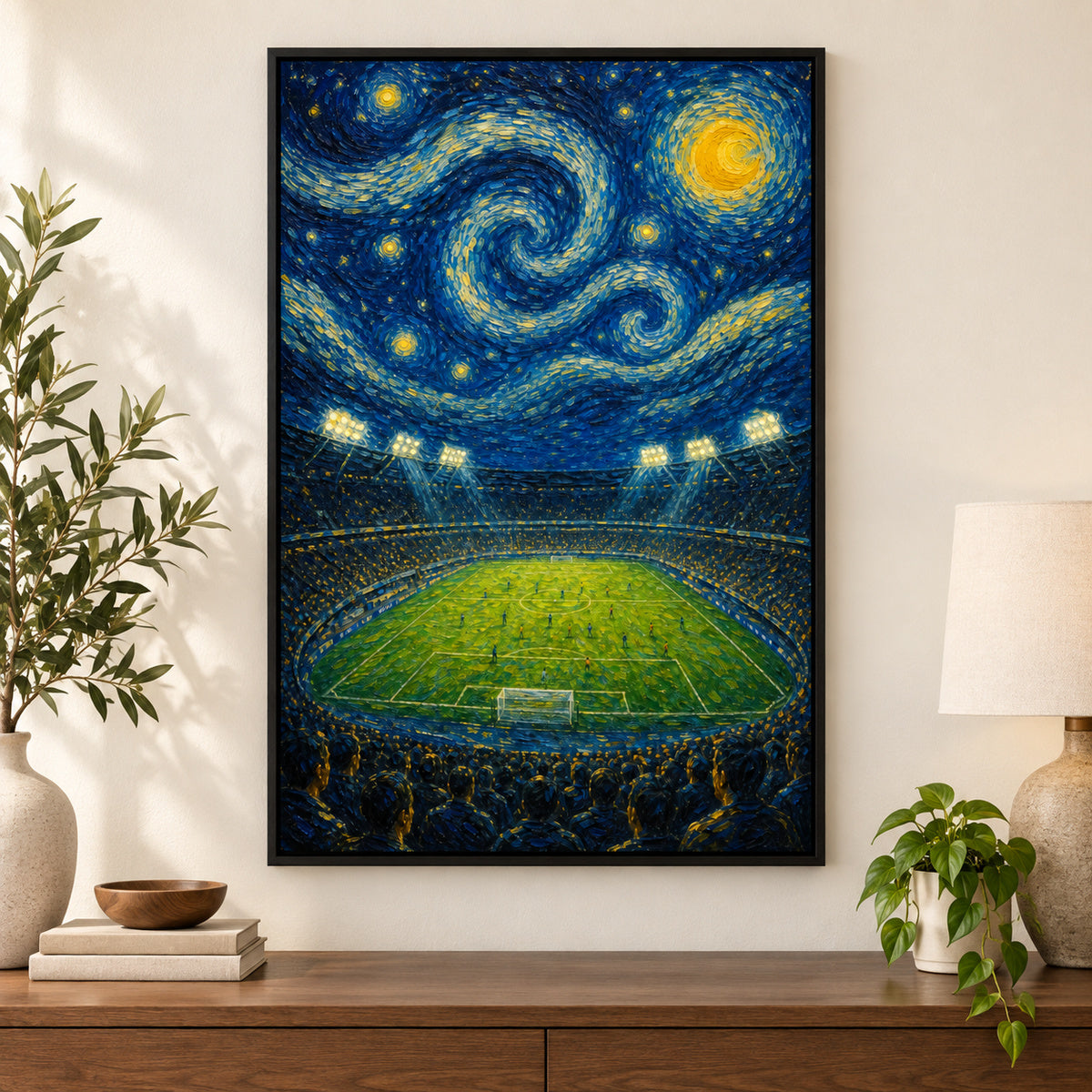 Starry Night Stadium Soccer Canvas Painting Wall Decor | black_independent_close