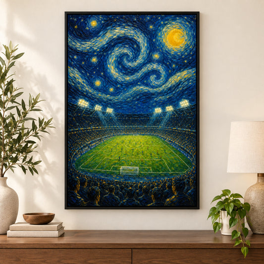 Starry Night Stadium Soccer Canvas Painting Wall Decor | black_independent_close