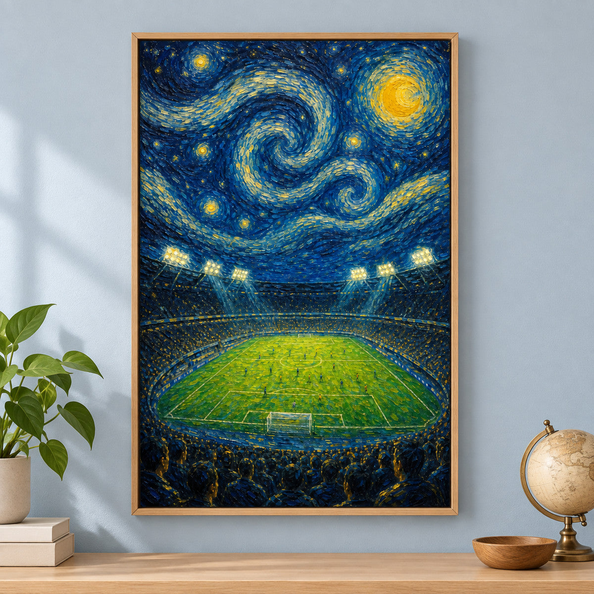 Starry Night Stadium Soccer Canvas Painting Wall Decor | brown_independent_close