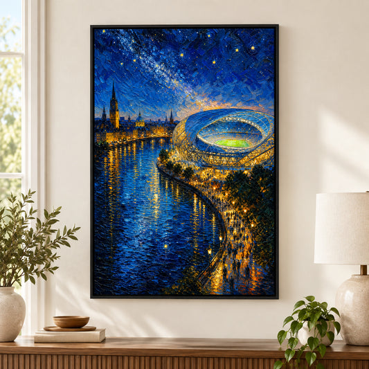 Riverside Starry Stadium Soccer Canvas Painting Wall Decor | black_independent_close