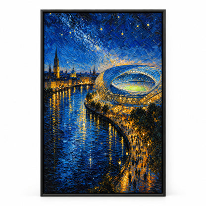Riverside Starry Stadium Soccer Canvas Painting Wall Decor | black_sku