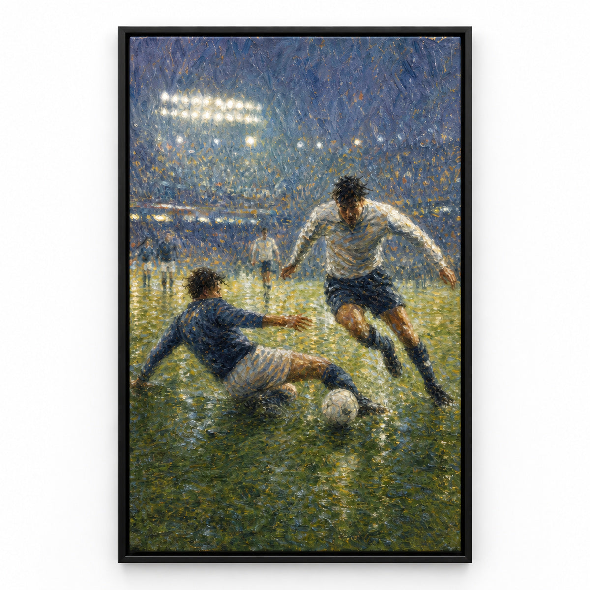 Impressionist Rain Tackle Soccer Canvas Painting Wall Decor | black_sku