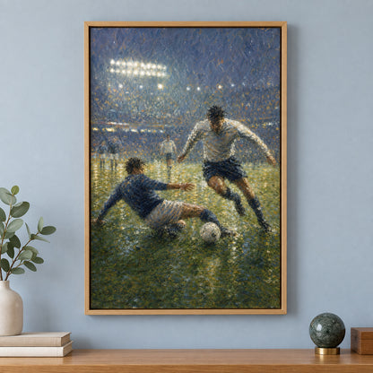 Impressionist Rain Tackle Soccer Canvas Painting Wall Decor | brown_independent_close
