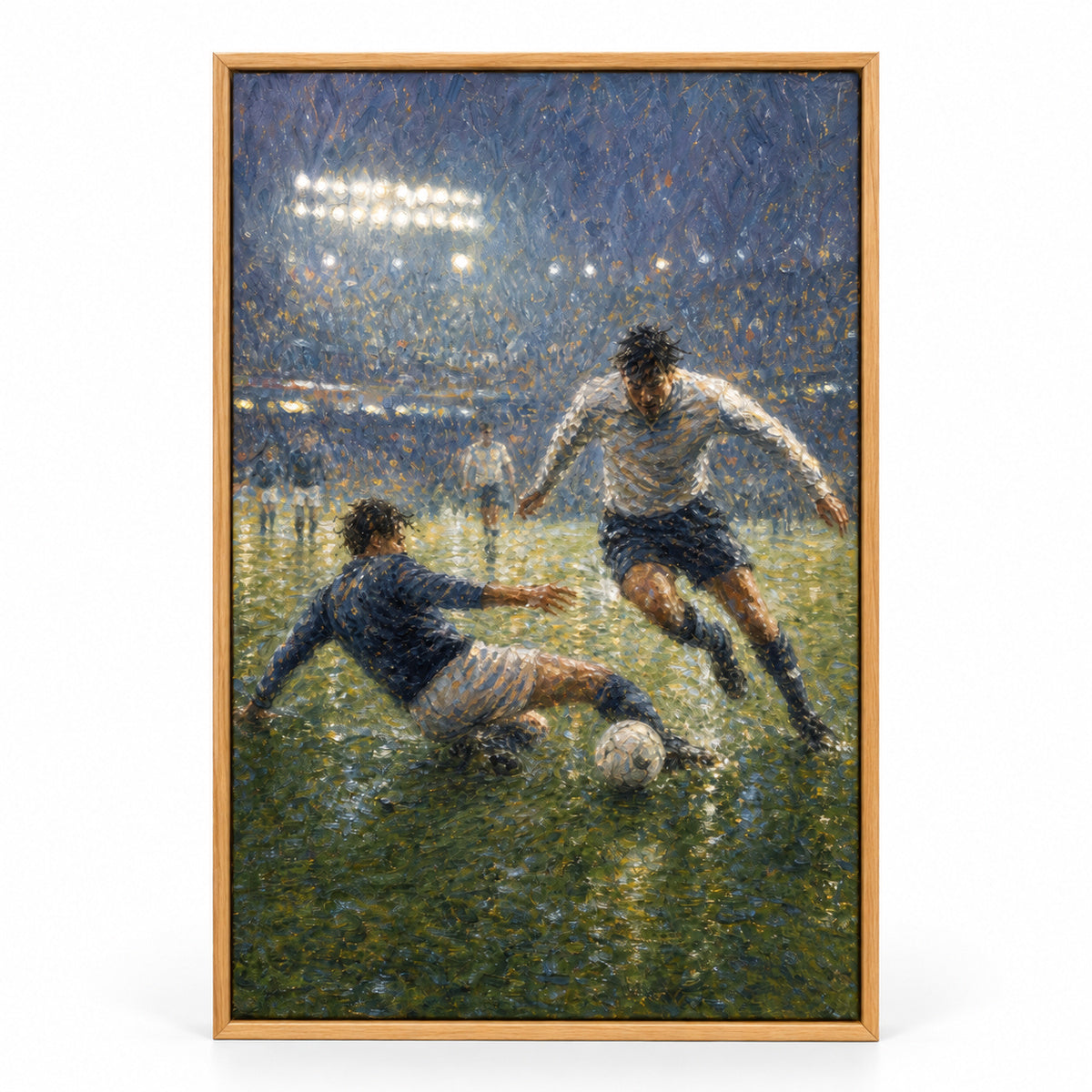 Impressionist Rain Tackle Soccer Canvas Painting Wall Decor | brown_sku