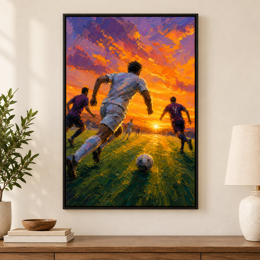 Impasto Sunset Soccer Run Sports Canvas Painting Wall Decor | black_independent_close
