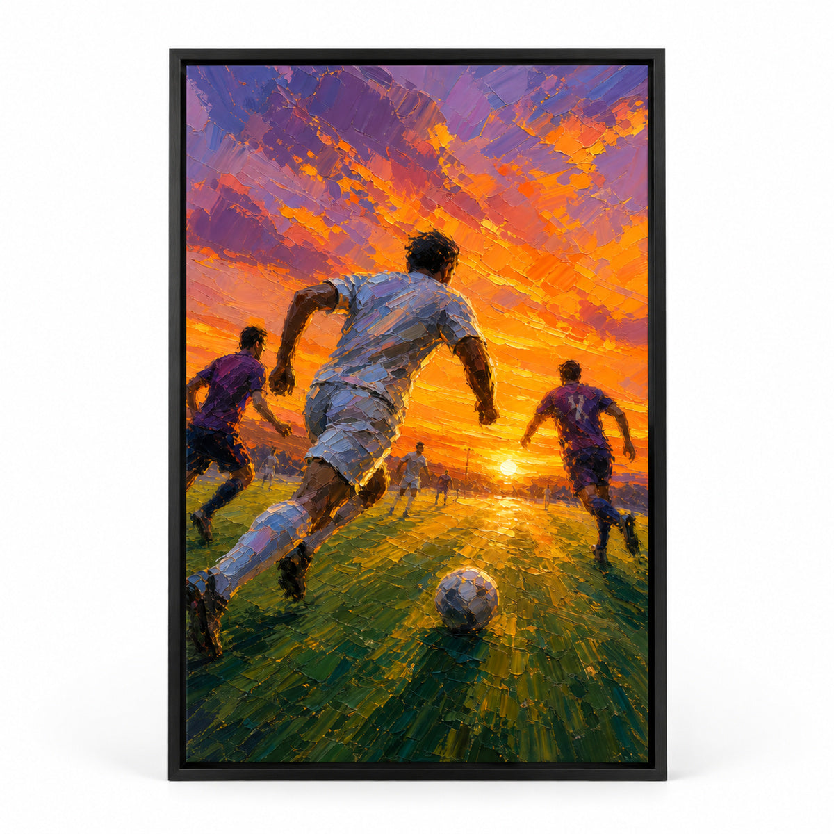 Impasto Sunset Soccer Run Sports Canvas Painting Wall Decor | black_sku