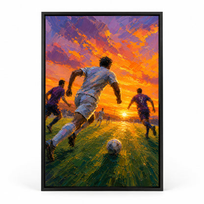 Impasto Sunset Soccer Run Sports Canvas Painting Wall Decor | black_sku