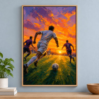 Impasto Sunset Soccer Run Sports Canvas Painting Wall Decor | brown_independent_close