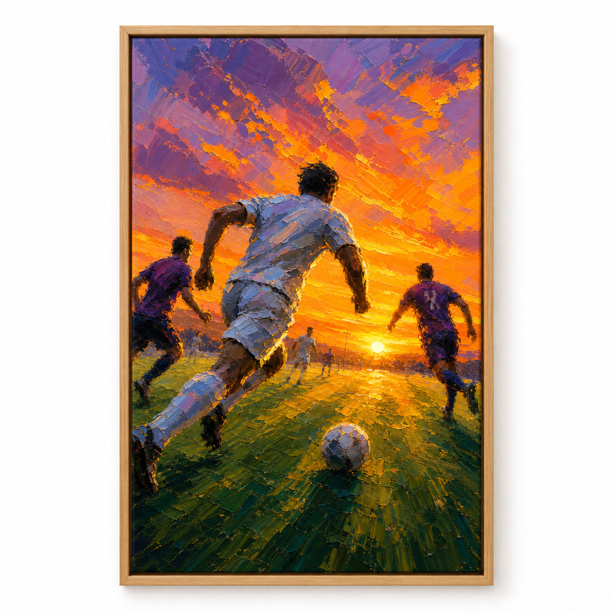 Impasto Sunset Soccer Run Sports Canvas Painting Wall Decor | brown_sku