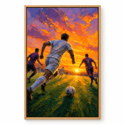 Impasto Sunset Soccer Run Sports Canvas Painting Wall Decor | brown_sku