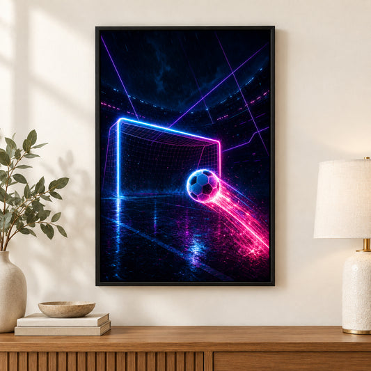 Neon Goal Trails Soccer Canvas Painting for Game Room Decor | black_independent_close