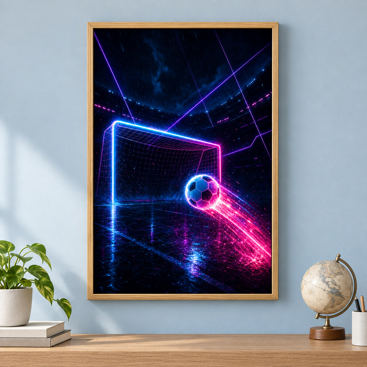 Neon Goal Trails Soccer Canvas Painting for Game Room Decor | brown_independent_close