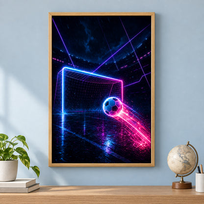 Neon Goal Trails Soccer Canvas Painting for Game Room Decor | brown_independent_close