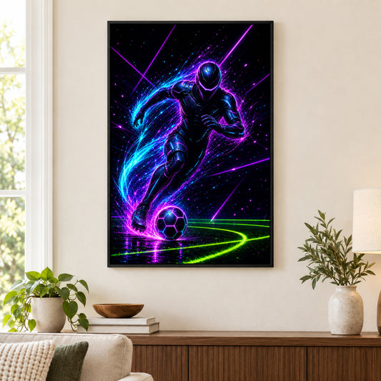 Neon Dribble Light Burst Soccer Canvas Painting Wall Decor | black_independent_close