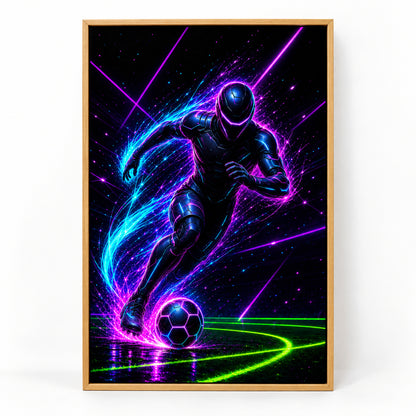 Neon Dribble Light Burst Soccer Canvas Painting Wall Decor | brown_sku