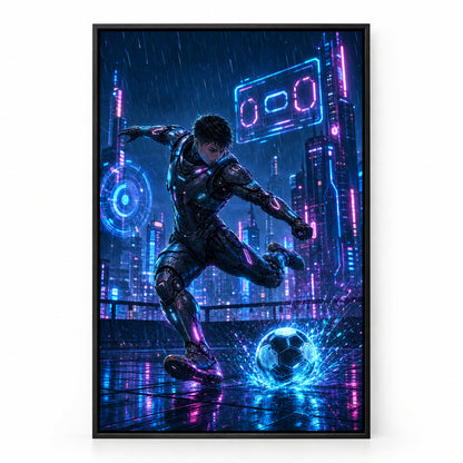 Mecha Rooftop Soccer Canvas Painting for Game Room Decor | black_sku