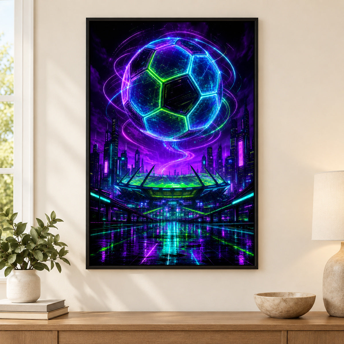 Hologram Ball City Soccer Canvas Wall Art | black_independent_close