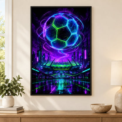 Hologram Ball City Soccer Canvas Wall Art | black_independent_close