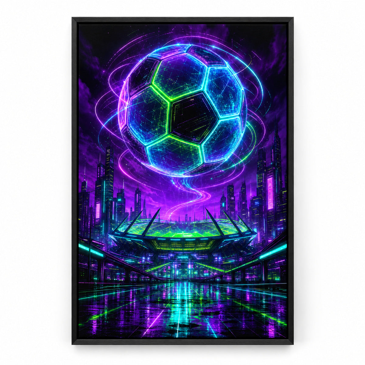 Hologram Ball City Soccer Canvas Wall Art | black_sku