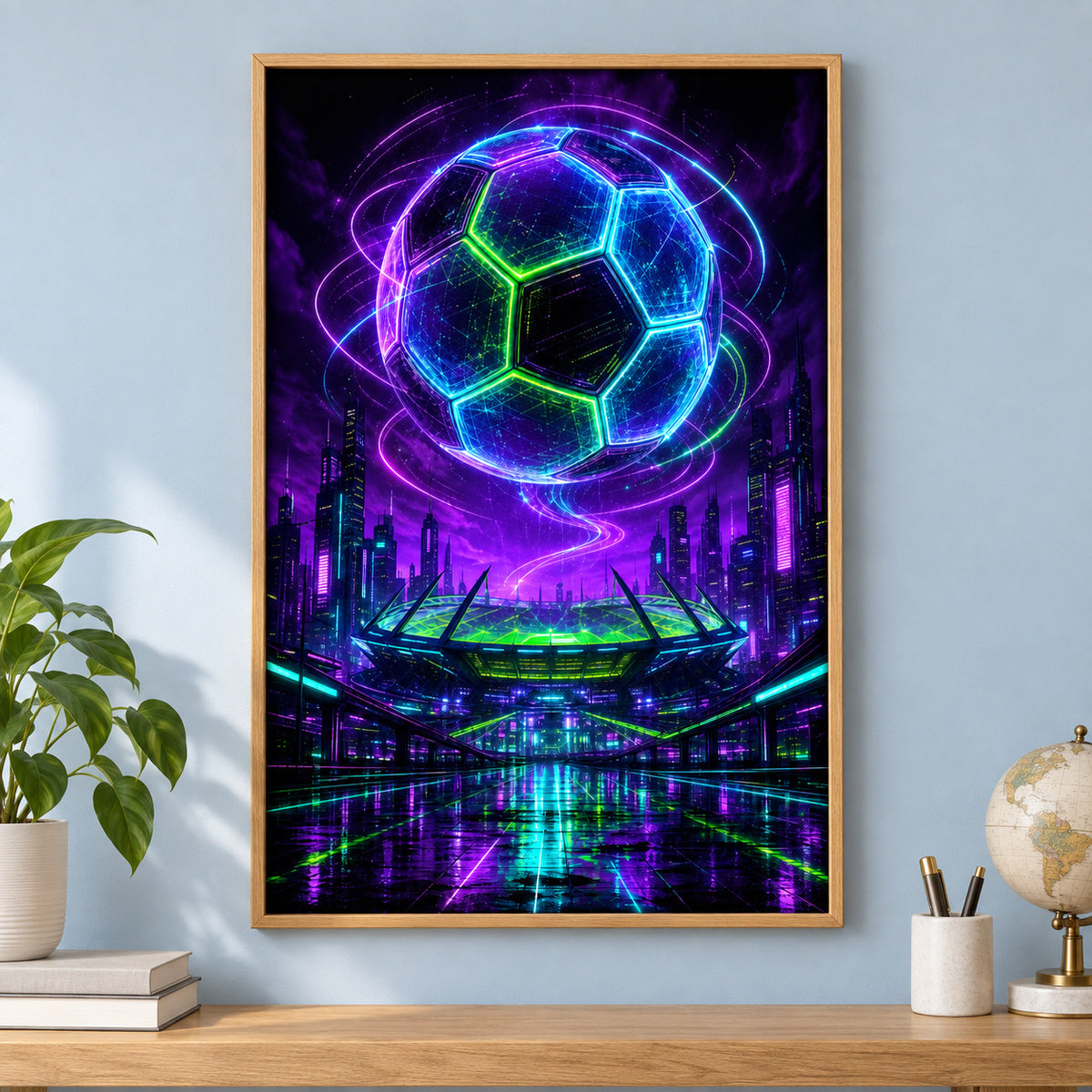 Hologram Ball City Soccer Canvas Wall Art | brown_independent_close