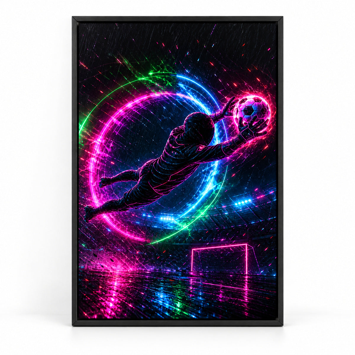 Neon Keeper Save Soccer Canvas Painting for Game Room Decor | black_sku