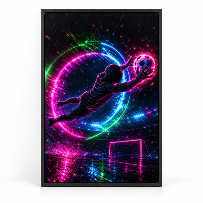 Neon Keeper Save Soccer Canvas Painting for Game Room Decor | black_sku