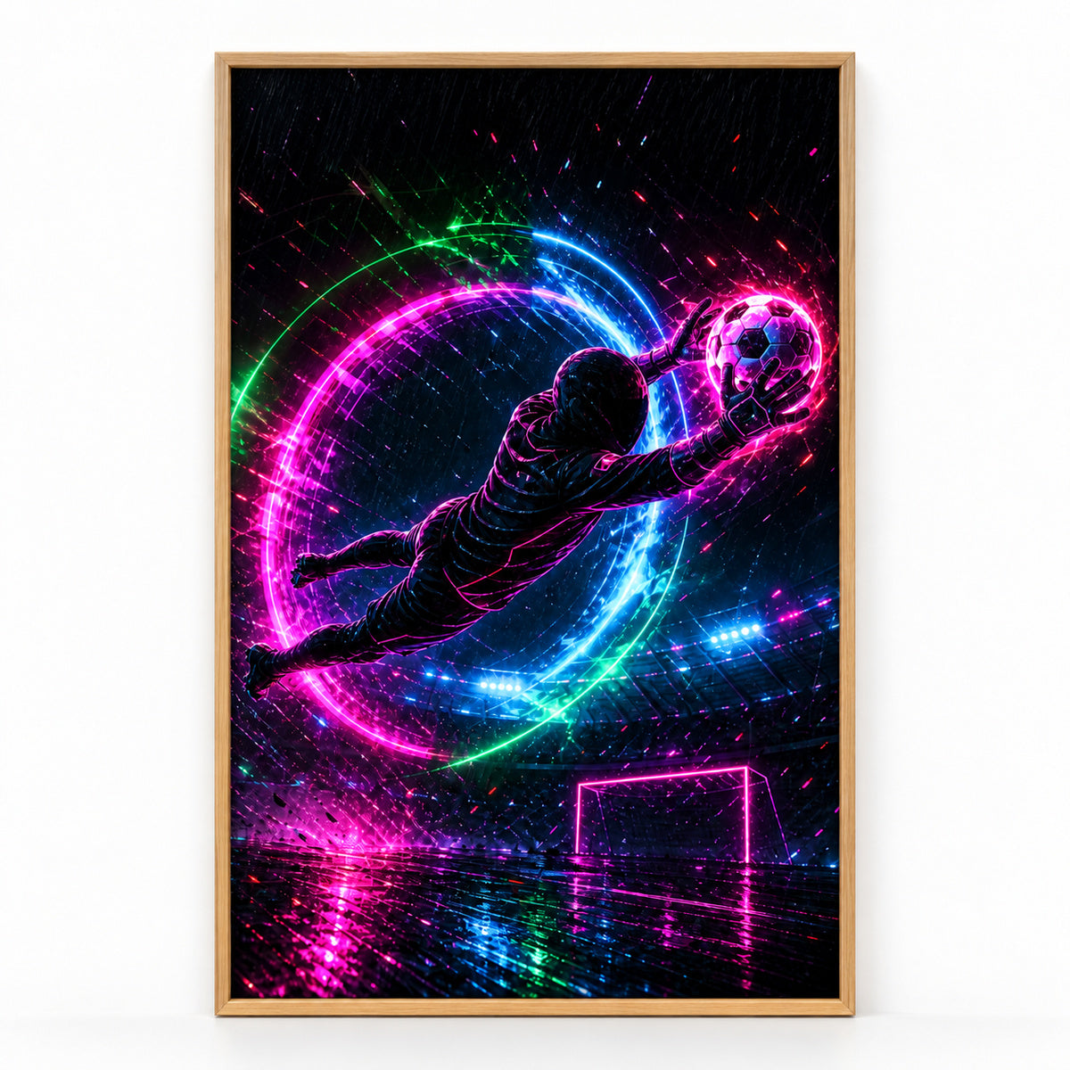 Neon Keeper Save Soccer Canvas Painting for Game Room Decor | brown_sku